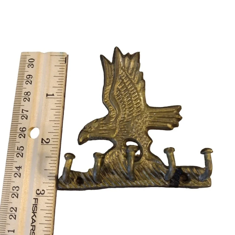 Solid Brass Hanging Eagle Key Holder Vtg Wall Mount 5 Hooks Car House Keys Leash